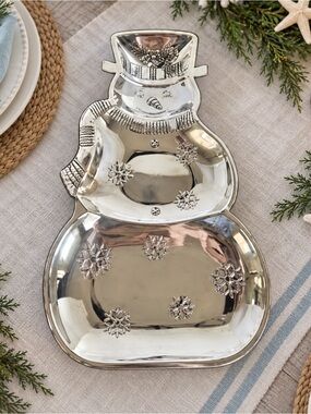 Silver Snowman Serving Tray - Holiday Home Decor